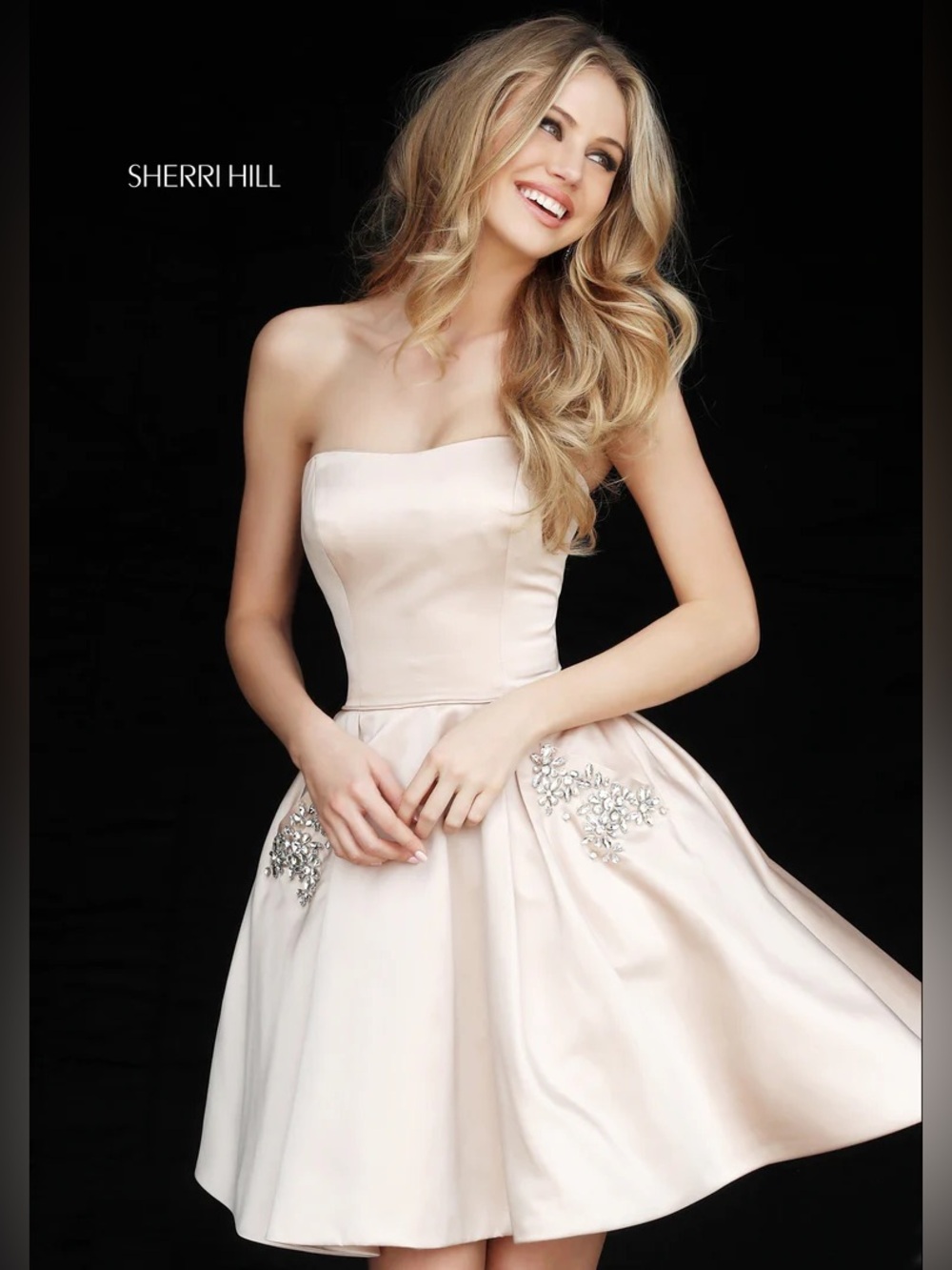 Sherri Hill Strapless Blush Satin Cocktail Dress